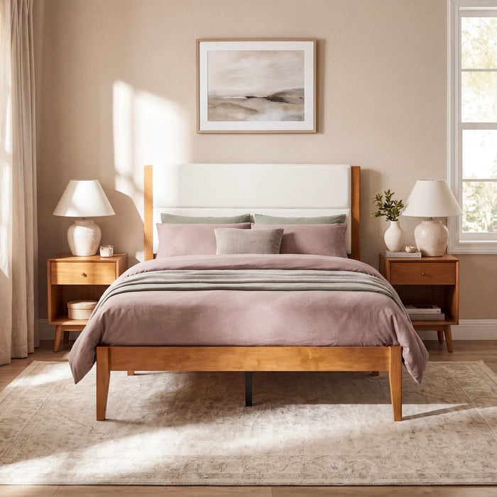 Platform Bed Frame With Upholstered Headboard, Slat Support