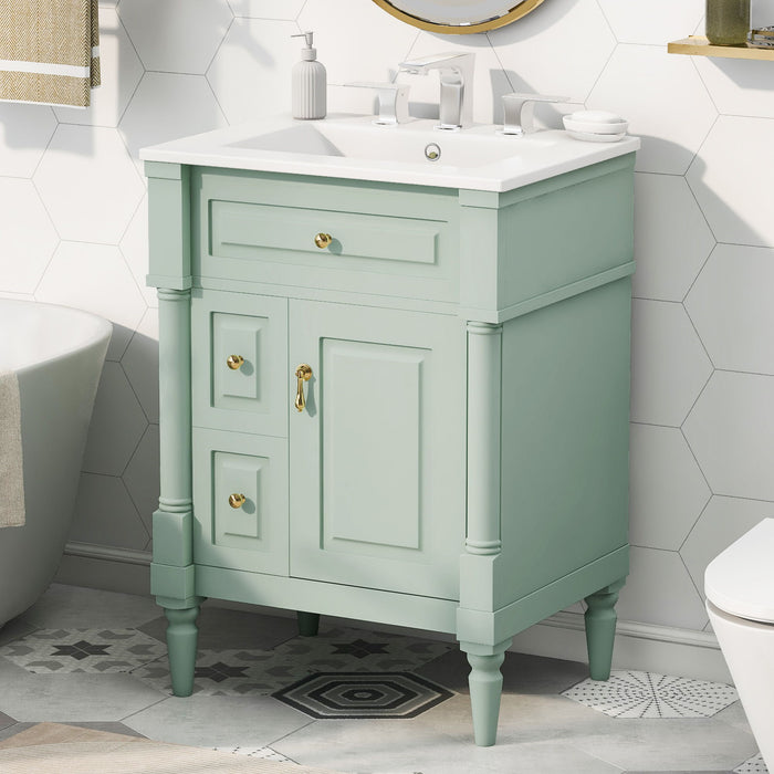 Freestanding Bathroom Vanity With Sink, Adjustable Shelf & Flip Drawer