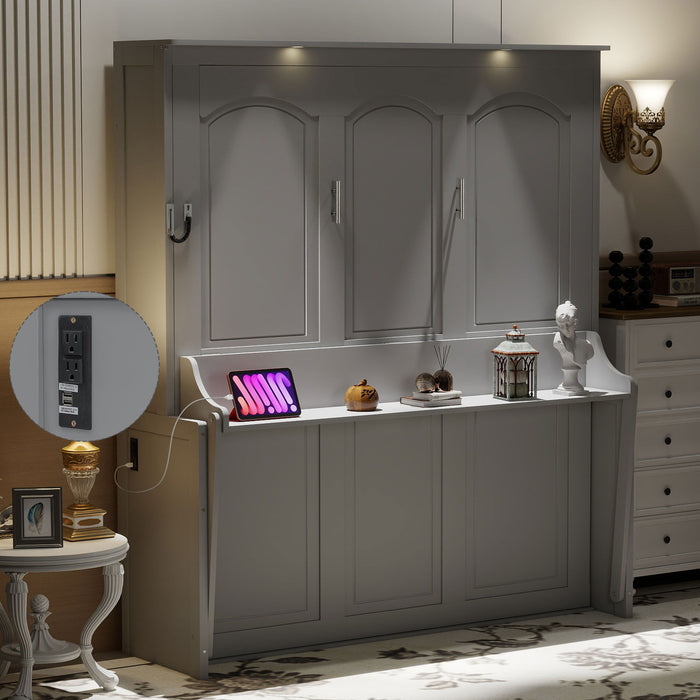 Murphy Bed With Desk, LED Lights And USB Charging Station