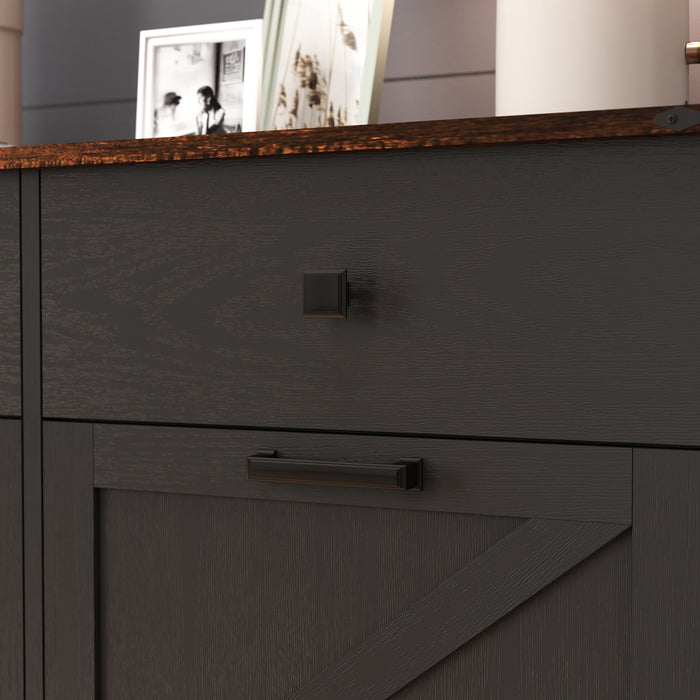 Double Tilt Out Trash Cabinet With Hideaway Drawer And Barn Door Style