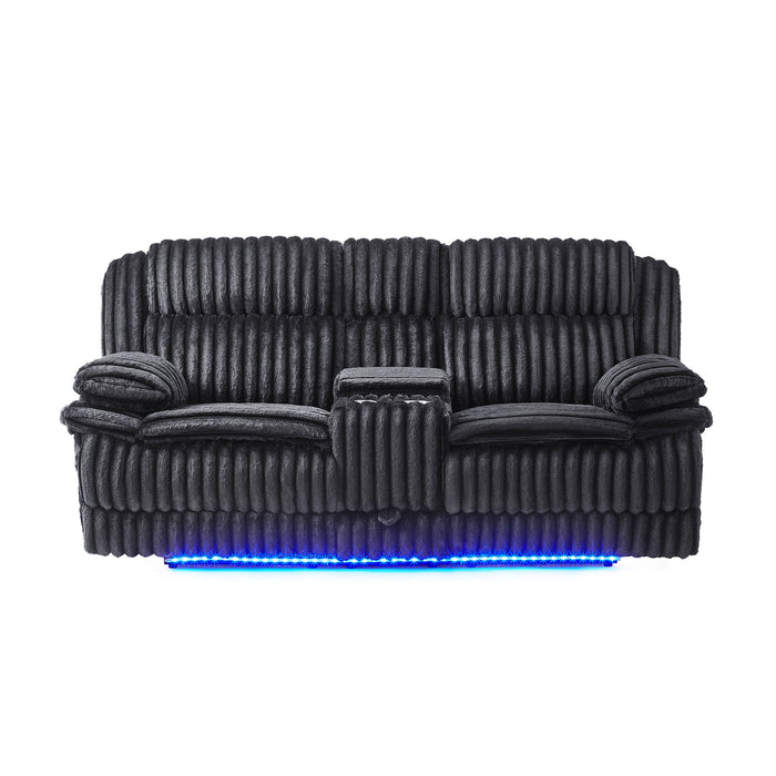 Winston - Power Console Recliner Loveseat With LED And Hidden Drawer - Black