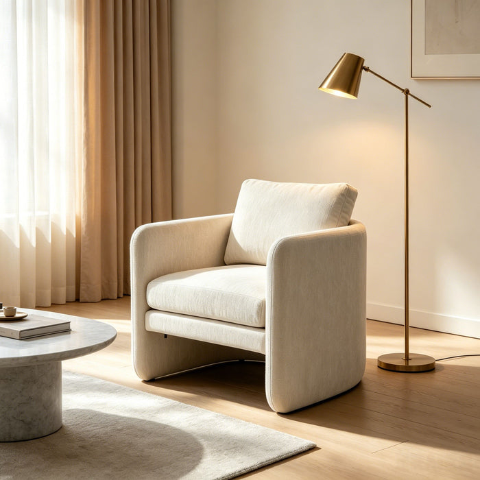 Armchair With Low Profile Curved Frame - Beige