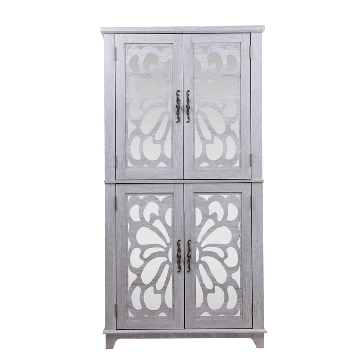 Modern Sideboard Buffet With 4 Mirrored Doors, Adjustable Shelves