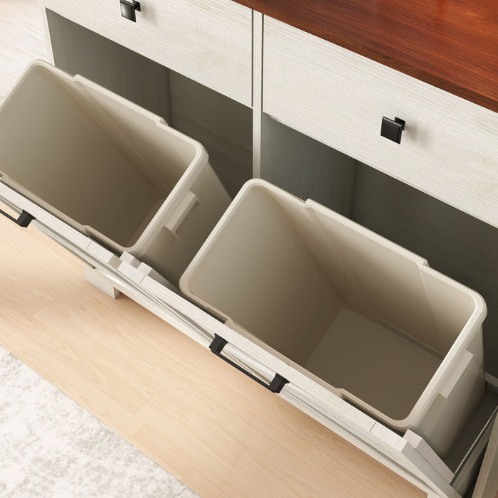 Double Tilt Out Trash Cabinet With Hideaway Drawer And Barn Door Style