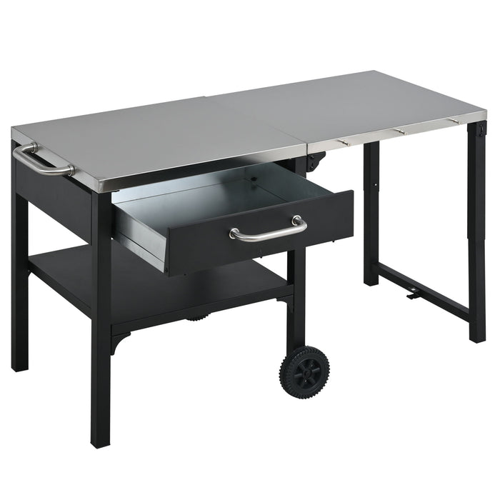 Foldable Outdoor Kitchen Cart With Storage For Patio