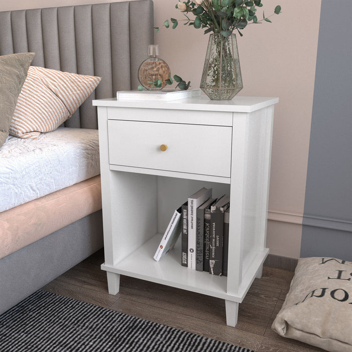 Nightstand & 1 Drawer And 1 Shelf - White
