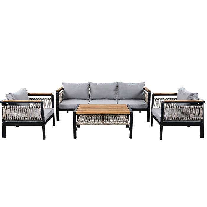 4 Pieces Outdoor Sectional Sofa Set 5 Person Patio Seating Group Outdoor Conversation Set With Cushions And A Coffee Table For Patios