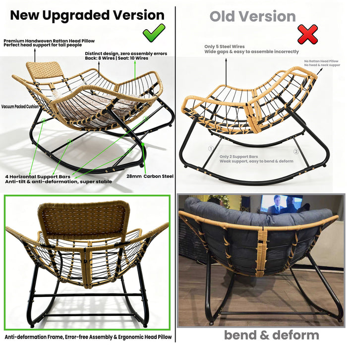 Oversized Papasan Rocking Chair Outdoor With Thick Cushion