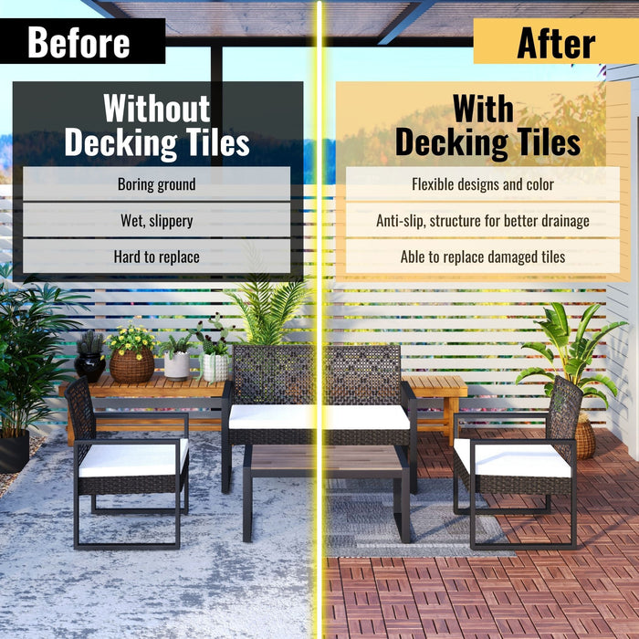 Acacia Wood Interlocking Deck Tiles Checker Pattern For Outdoor Flooring