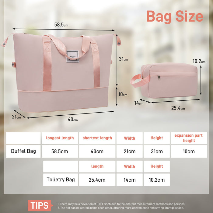 Hardshell Luggage Set 6 Piece With Duffel & Toiletry Bag, Lightweight Spinner Wheels, 16" / 20" / 24" / 28" Suitcases - Light Pink