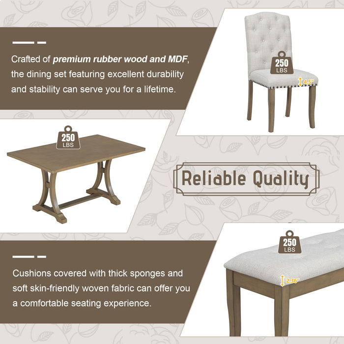 Dining Table Set With 4 Upholstered Chairs And Bench