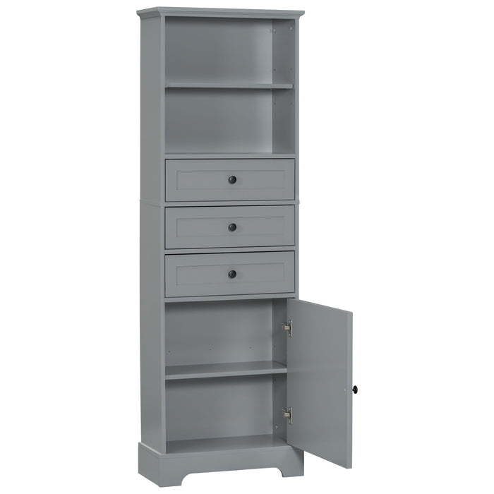 Tall Storage Cabinet With 3 Drawers And Adjustable Shelves For Bathroom