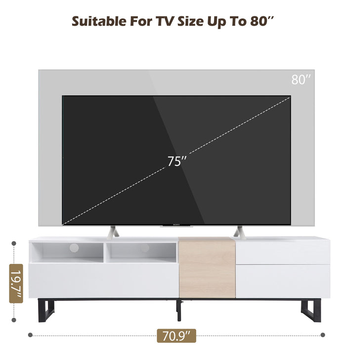 TV Stand For 80'' TV With Double Storage Space, Media Console Table With Drop Down Door