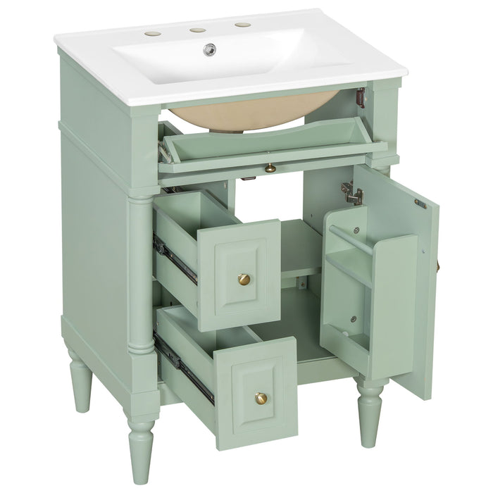 Freestanding Bathroom Vanity With Sink, Adjustable Shelf & Flip Drawer