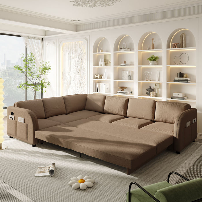 L-Shaped Couch With Pull-Out Bed, Convertible Sleeper Sofa With Side Pocket & USB Port