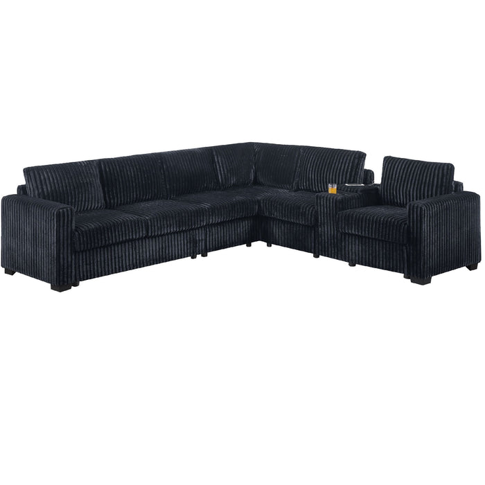 Modern Style L-Shape Sectional Set, USB Ports, Cup Holder