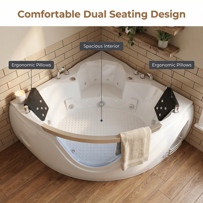 Xavier - Double Corner Massage Bathtub, Equipped With Gfci Plug And Ul Certified Water Pump, Upc Certified Drain - Milk White