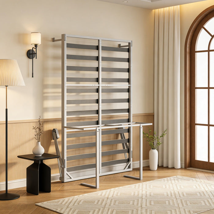 Queen Size Cabinet Wall Bed Mechanism With Desk Panel - Gray