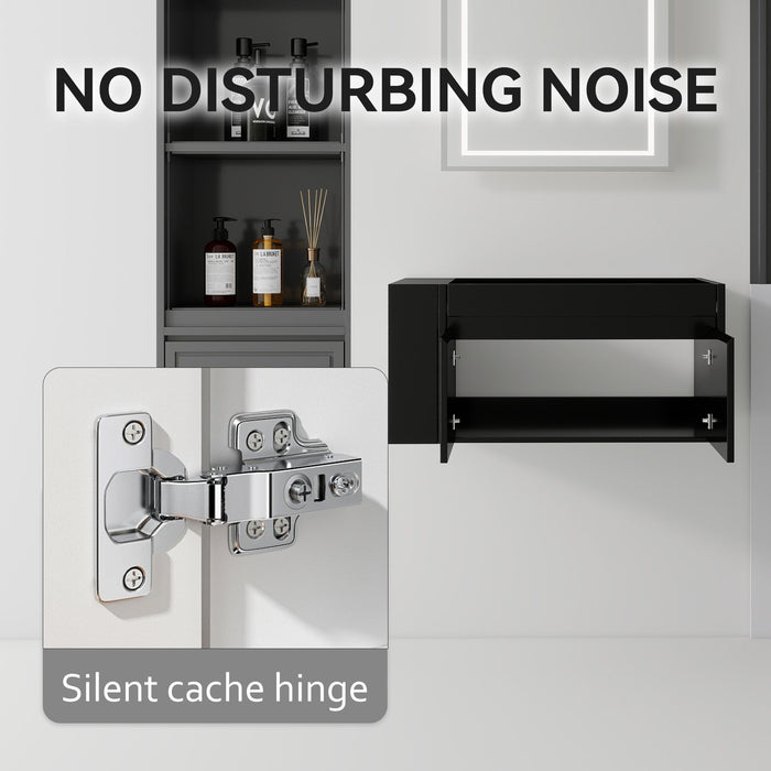 Floating Bathroom Vanity Cabinet, Soft Close Double Drawers, Open Side Storage, Wall Mounted, Cabinet Only