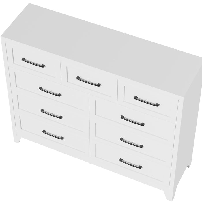 9-Drawer Tall Dresser With Smooth Gliding Drawers - White