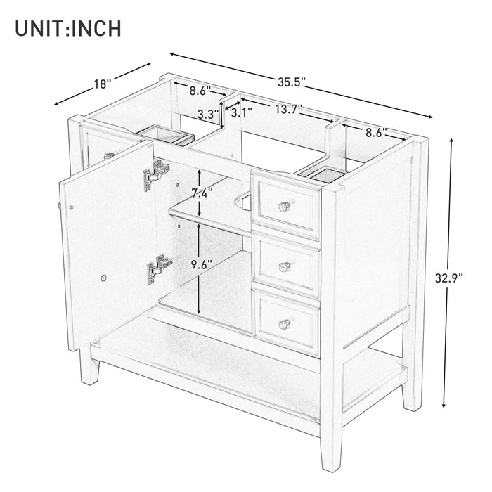 36" Bathroom Vanity Base With 2 Cabinet And 3 Drawers - Black