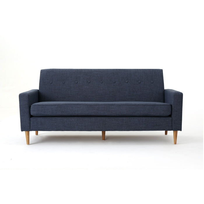 Mid Century Modern 3 Seater Sofa With Button Tufting - Dark Blue