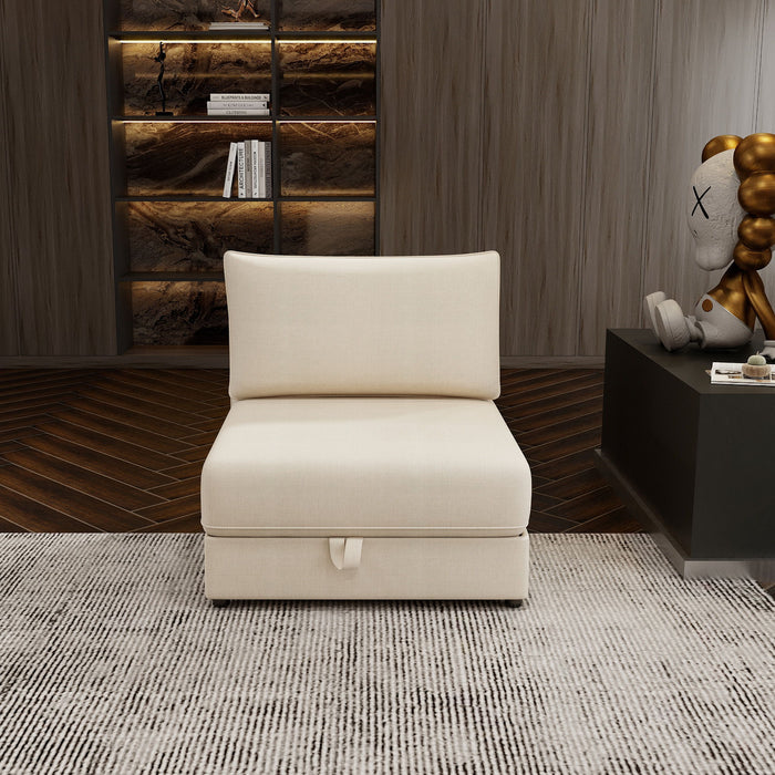 Modular Sectional Sofa With Storage, Convertible 2 Seater Sleeper Sofa - Beige