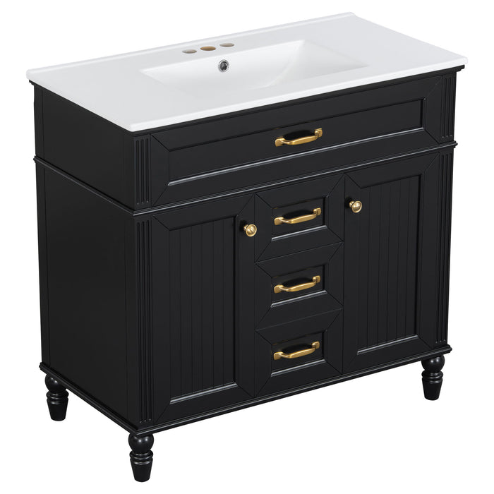 Bathroom Vanity With Sink, Flip-Out Top Drawer, Soft Close Doors, 2 Storage Drawers