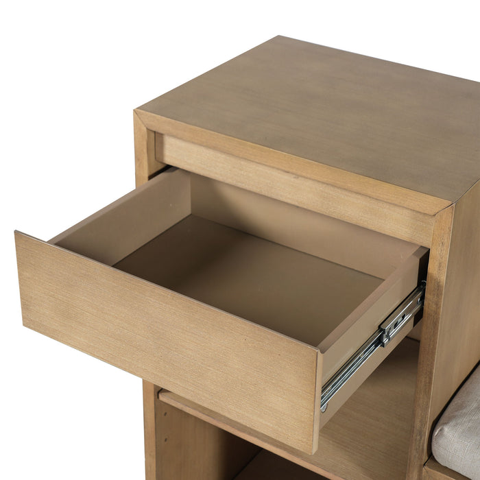 Entryway Storage Bench With Cushion, Drawers & Open Shelves