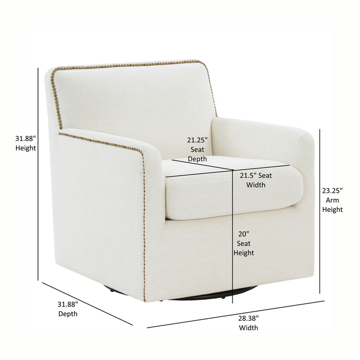 Tolland - Swivel Accent Chair With Antique Brass Nailhead Trim - Cream