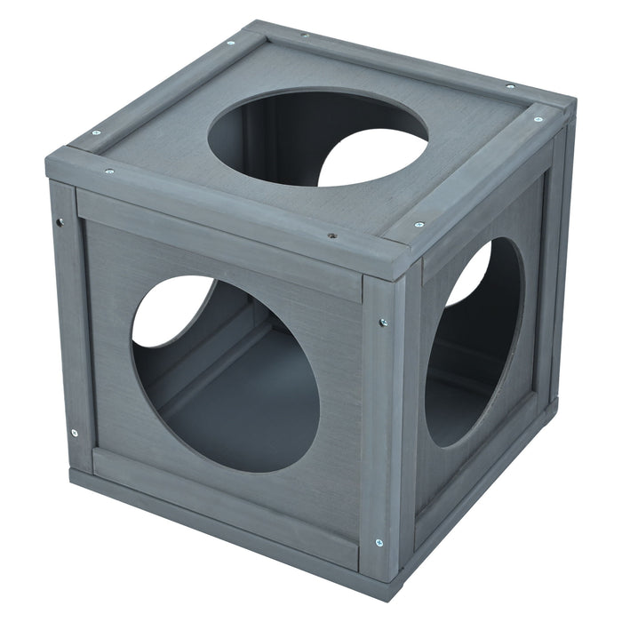 Outdoor Cat House With Shelves And Weather Protection, Removable Wood Boxes - Gray