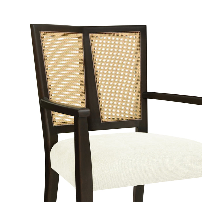 Mid Century Modern Arm Dining Chair Set With Rattan Backrest