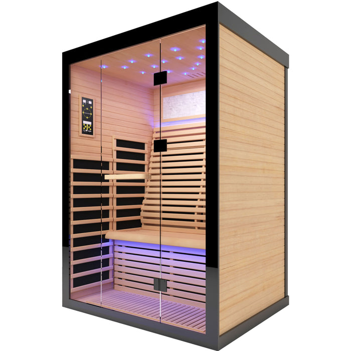 Luxury Double Far Infrared Sauna Room With Epoxy Heating Plates And Starry Sky Lighting - Black / Natural