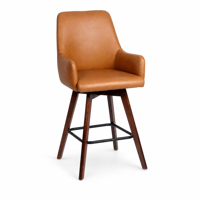 Upholstered Barrel Chair With Curved Backrest - Antique Brown