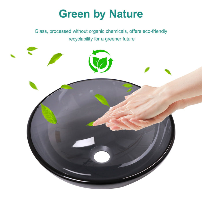 Artistic Tempered Glass Vessel Sink With Pop Up Drain