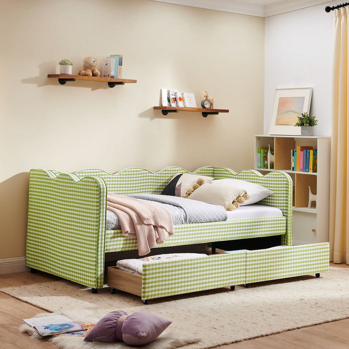 Gingham Daybed With USB Charging Port, Wave-Shaped Design