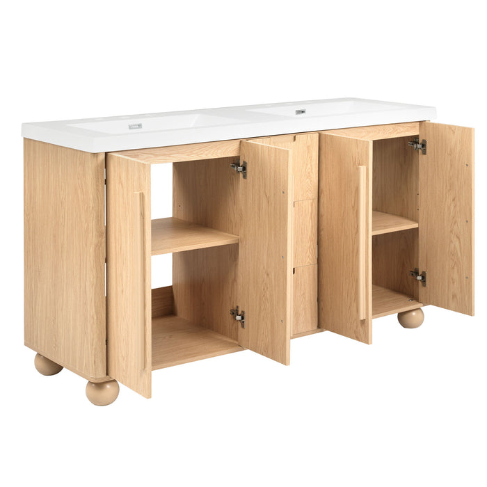 Double Sink Bathroom Vanity With Sinks, Soft Close Doors & 3 Drawers - Wood