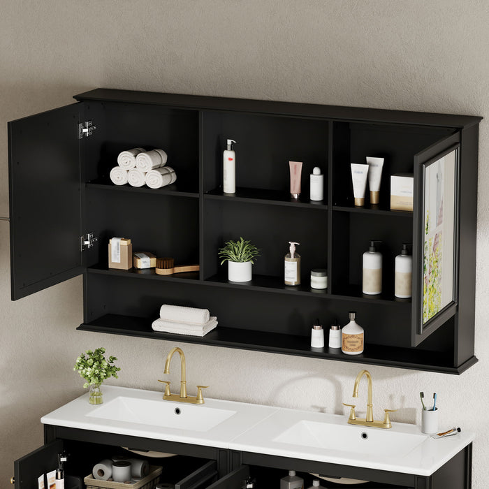 Wall Mounted Bathroom Medicine Cabinet With Double Mirrored Doors