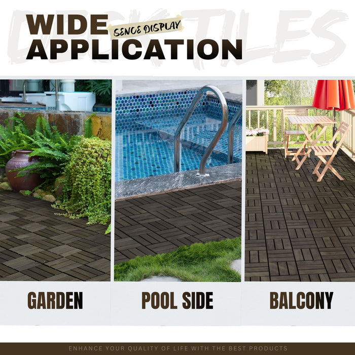 Acacia Wood Interlocking Deck Tiles Checker Pattern For Outdoor Flooring
