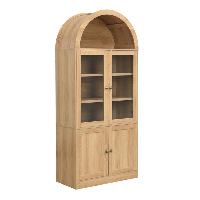 Tall Arched Top Storage Cabinet With 5 Tier Shelves, Soft Close Hinges