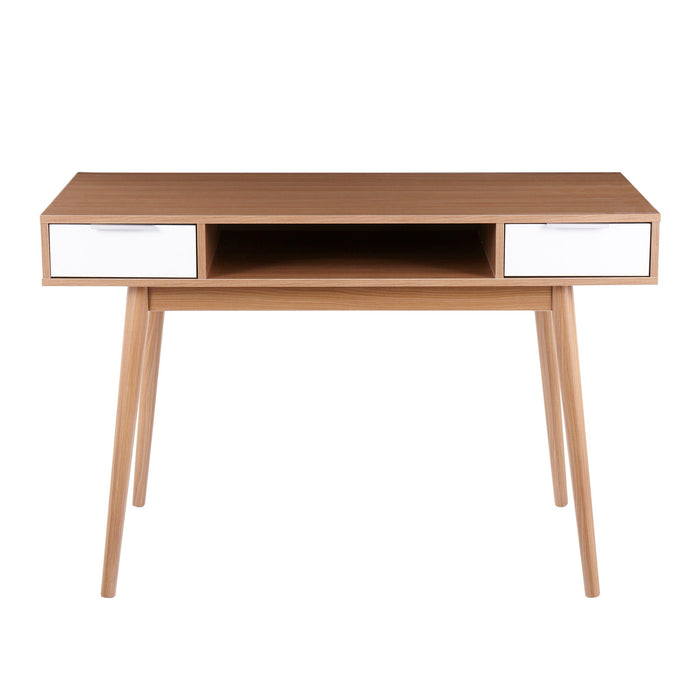 Pebble - Contemporary Double Desk - Natural / White