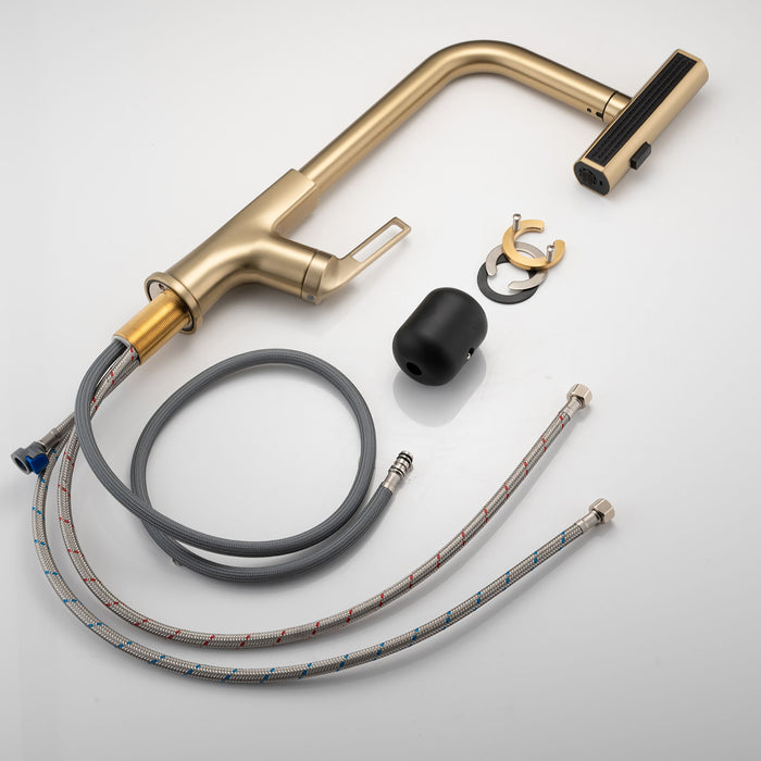 Kitchen Waterfall Faucet With Pull Down Sprayer, Single Handle, 360 Degree Rotating