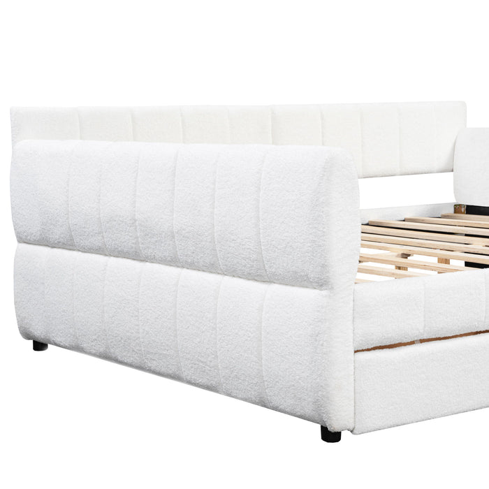 Queen Upholstered Platform Bed With USB Charging And 2 Storage Drawers - White