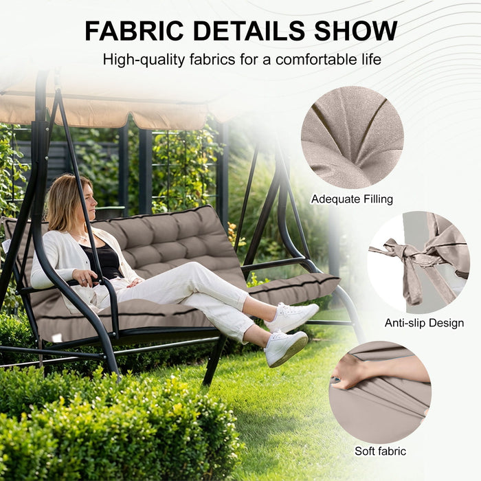 3 Seater Outdoor Porch Swing Cushion With Backrest, Waterproof