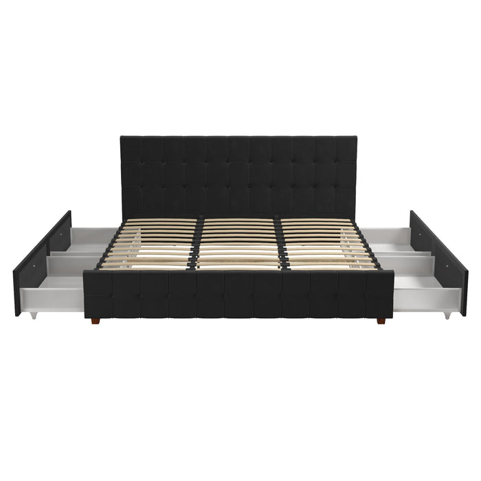 King Upholstered Bed With Storage - Black