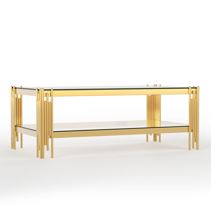 Coffee Table With Double Tier, Rectangular Design - Gold