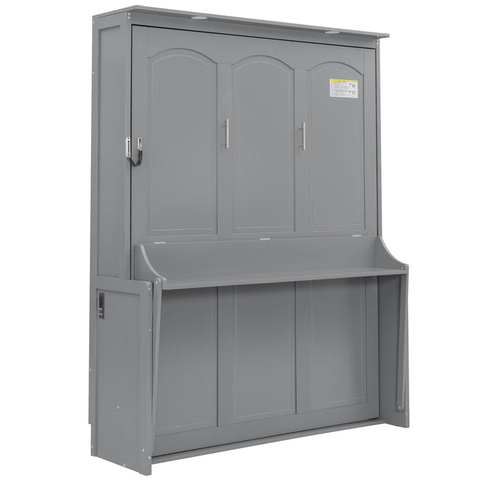 Murphy Bed With Desk, LED Lights And USB Charging Station