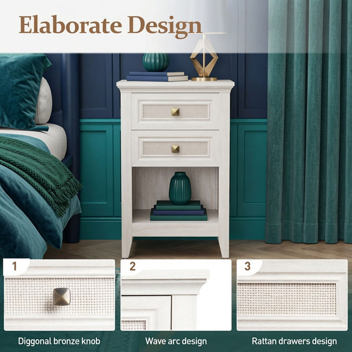 Nightstands With 2 Drawers, Bedside Tables For Small Spaces (Set of 2) - White