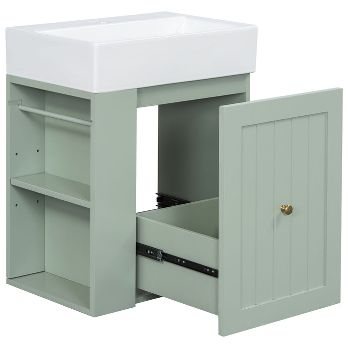 Modern Bathroom Vanity With Sink, Storage Cabinet, Drawer & Side Shelf