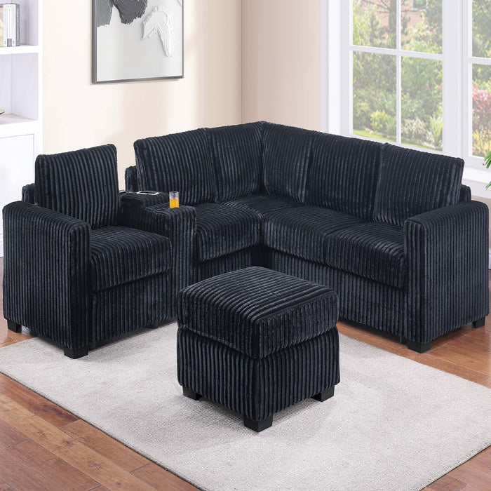 Contemporary L-Shaped Sectional Set With USB Console & Ottoman